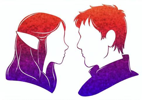イメージ／エルフの女と人間の男 エルフ,人間,人物,イメージ,想像,横顔,向かい合う,男女,恋,恋人のイラスト素材