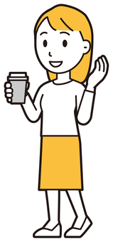 コーヒーを持って話している若い女性 話す,女性,女の子,人,ロングヘア,若い,見る,持つ,手,紙コップのイラスト素材