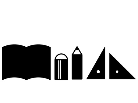 教育と学習・文房具・学用品アイコンセット 文房具,学用品,学校,教育,学習,本,見開き,鉛筆,三角定規,製図のイラスト素材