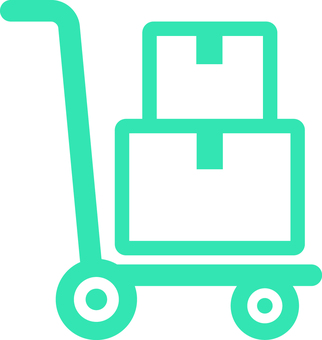 ピクトグラムの水色の台車です。 ピクトグラム,台車,シンプル,キャリー,カート,運搬,荷物,キャスター,移動,物流のイラスト素材