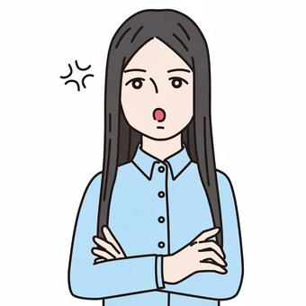 【アイコン用画像】女性_機嫌が悪い_4 表情,感情,機嫌が悪い,不機嫌,怒る,叱る,ムカムカ,イライラ,キレる,苛立つのイラスト素材
