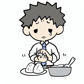 おにぎりを握る泣く男性 男性,おにぎり,握る,泣く,涙,悲しい,不満,不安,日常,ストレスのイラスト素材