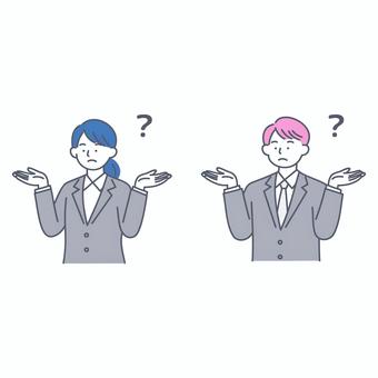 困惑するビジネス男女のイラスト 人物,ビジネス,就活,男性,女性,スーツ,困惑,問題,疑問,悩みのイラスト素材