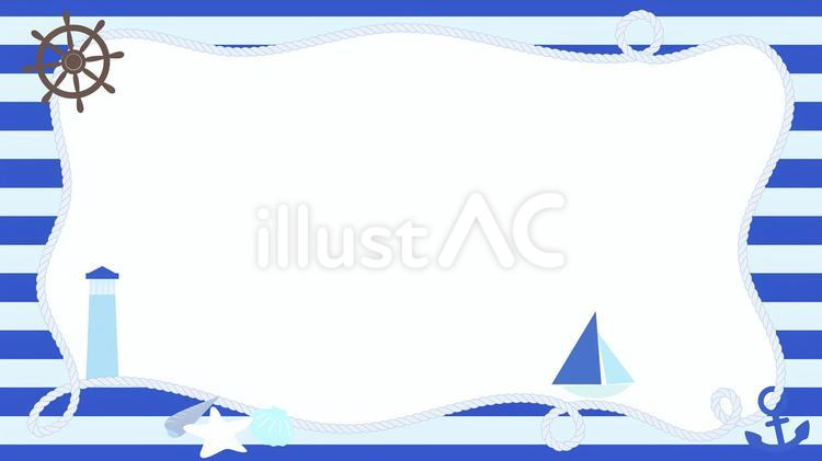 青い爽やかな夏の海のフレーム16：9 海,錨,舵のイラスト素材
