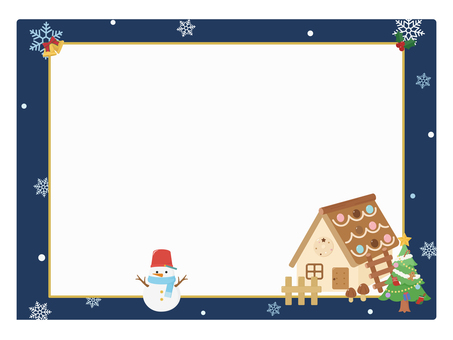 お菓子の家と雪だるまクリスマスフレーム3 クリスマスカード,フレーム,クリスマス,お菓子の家,冬,雪だるま,カード,メッセージ,メッセージカード,かわいいのイラスト素材