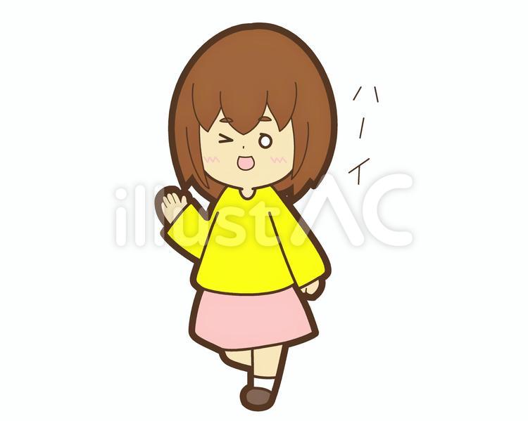 ウィンクして手を挙げる茶髪の女の子２ 挙手,茶髪,ウィンクのイラスト素材