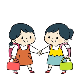 子ども/女の子/手を繋ぐ 子ども,小学生,手をつなぐ,女の子,低学年,仲良し,笑顔のイラスト素材
