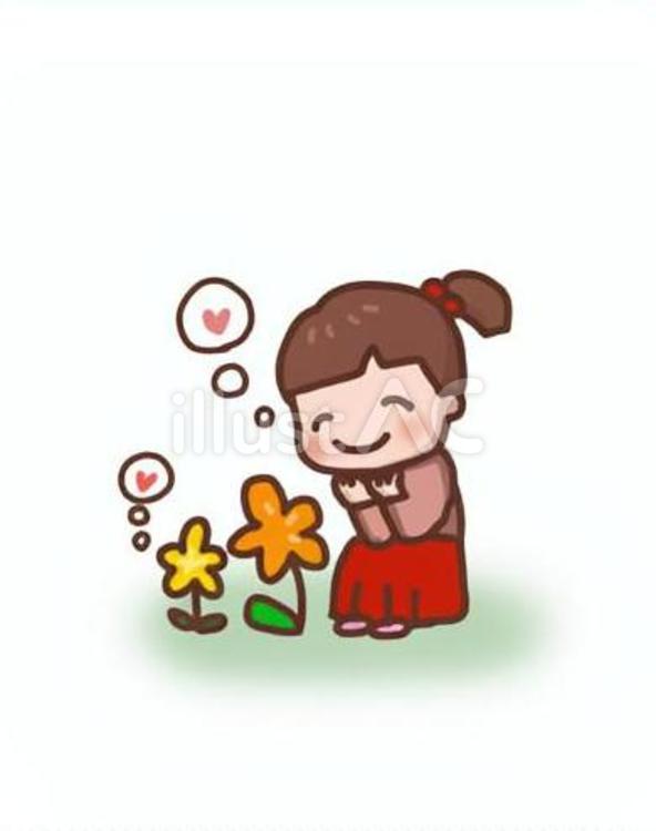 植物と会話をする、かわいい女の子 会話,テレパシー,女の子のイラスト素材