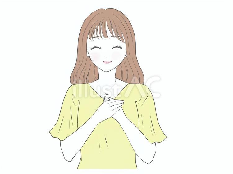 胸に手を当てて微笑む女性 微笑む,女性,信頼のイラスト素材
