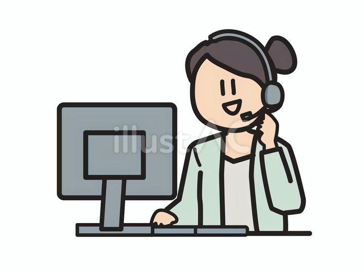 電話対応をするオペレーターのイラスト 電話対応,オペレーター,コールセンターのイラスト素材