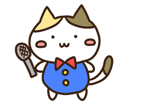 マイクを持ち司会進行するかわいい三毛猫 司会,進行係,マイク,スピーチ,インタビュアー,アナウンサー,レポーター,レポート,インタビュー,カラオケのイラスト素材