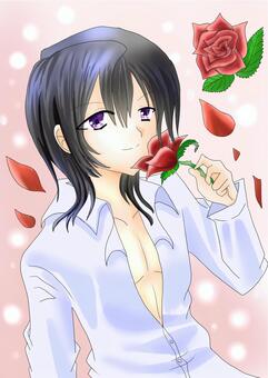 バラと美男子 バラ,赤いバラ,薔薇,男の人,美男子のイラスト素材