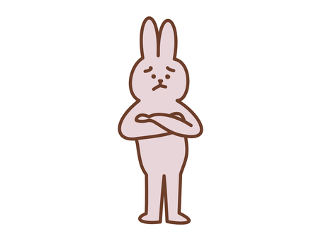 腕を組み悩むウサギのキャラクター うさぎ,ウサギ,キャラクター,悩む,悩み,うーん,ウーン,考える,思考,困るのイラスト素材