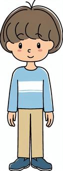 男の子にも女の子にも見えるこども（全身） こども,男の子,女の子,小学生,幼児,長袖,シンプル,かわいい,ショートカット,長ズボンのイラスト素材