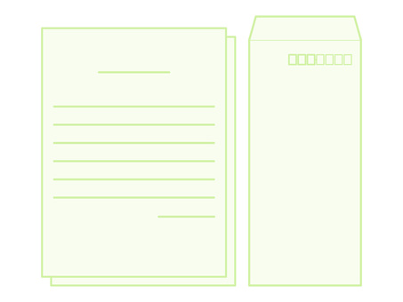 ビジネス文書や手紙・レターヘッドと長封筒 手紙,封筒,便箋,郵便番号枠,文書,レターヘッド,ビジネス,オフィス,事務用品,ミニマルのイラスト素材