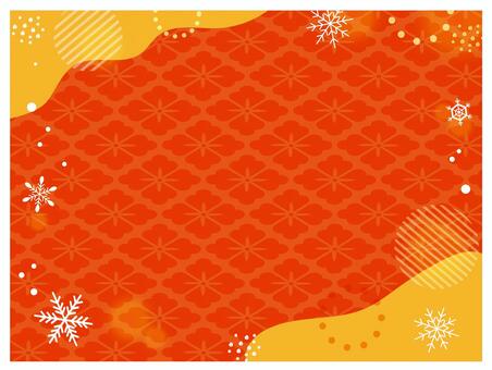オレンジ色の花菱模様の和風背景素材 和柄,暖房,暖かい,フレーム,背景,冬のイラスト素材