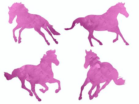 ピンクの馬の綺麗なシルエット4点セット ピンクの馬の綺麗なシルエット4点セット 午,馬,おしゃれ,手描き,手書き,干支,年賀,年賀素材,シルエット,影のイラスト素材