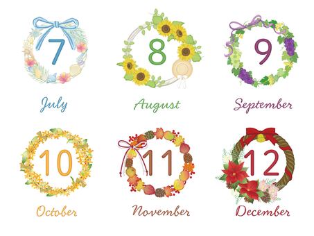 季節のリースフレームD/文字あり リース,フレーム,枠,月,季節,花,飾り,カレンダー,文字,数字のイラスト素材
