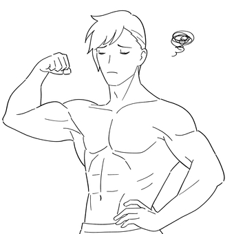 筋肉ムキムキの男性　白黒イラスト 男性,男子,困る,悩む,問題,失敗,筋肉,筋トレ,ムキムキ,マッチョのイラスト素材