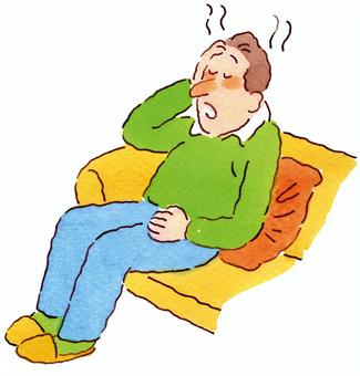 しんどそうな男性 人物,疲労,イラスト,男性,疲れ,座る,ソファ,高熱,体調不良,夏バテのイラスト素材