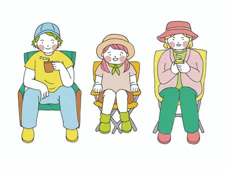 アウトドア【80sTASTE_197】 アウトドア,キャンプ,ディレクターズチェア,グランピング,行楽,キャップ,ハット,帽子,男性,女性のイラスト素材