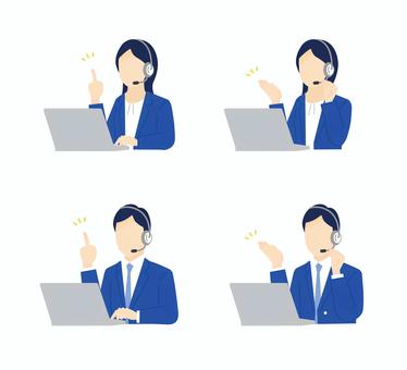 コールセンターで働く男女のオペレーター コールセンターで働く男女のオペレーター オペレーター,コールセンター,カスタマーセンター,ヘッドセット,インカム,スピーカーフォン,顧客対応,カウンセリング,相談,説明のイラスト素材