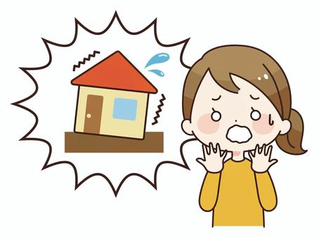 傾いた住宅に驚く女性 住宅,住まい,傾き,地盤,沈下,劣化,問題,家,女性,お母さんのイラスト素材
