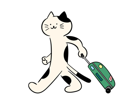 スーツケースを引く猫（カラー） スーツケース,鞄,旅行,旅,海外旅行,国内旅行,移動,ツアー,帰省,連休のイラスト素材