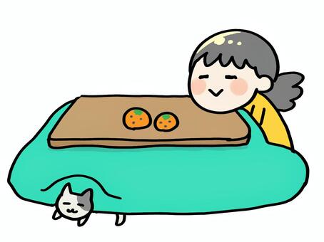 Illustration, a kotatsu, warm, warmth, 