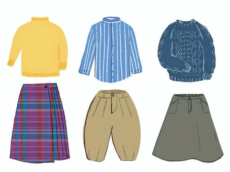 冬服のセット② 冬,服,ファッション,コーデ,コーディネート,セーター,ニット,シャツ,アラン,アラン柄のイラスト素材
