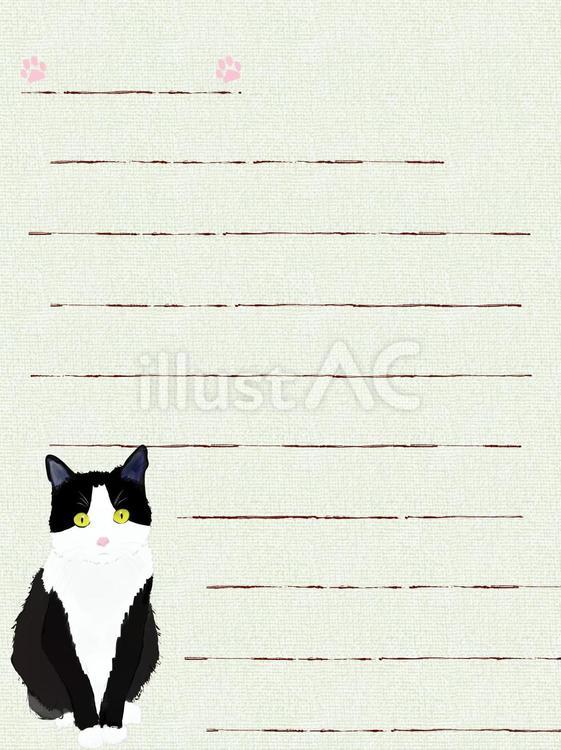 猫と肉球の便せん4 猫,ハチワレ,短毛猫のイラスト素材