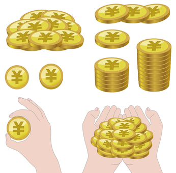 コイン・イメージ（￥マーク） コイン,ポイント,ゴールド,金,手,稼ぐ,持つ,ゲット,山積み,山のイラスト素材