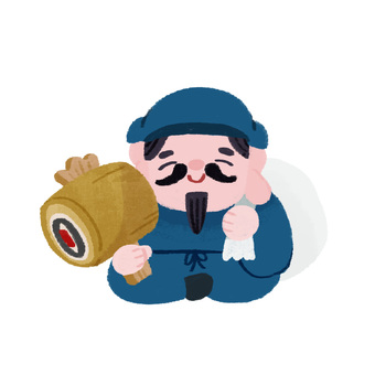 七福神の大黒天様の手描きカラーイラスト 七福神,大黒天,神様,正月,年賀状,素材,年賀素材,手描き,ゆるい,かわいいのイラスト素材
