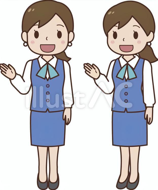 片手を挙げ案内する制服を着た女性・全身 女性,案内,紹介のイラスト素材
