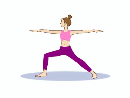 ヨガ　ウォーリア ヨガ,戦士のポーズ,ウォーリア2,女性,フィットネス,インストラクター,運動,健康,ピンク,ヨガウェアのイラスト素材