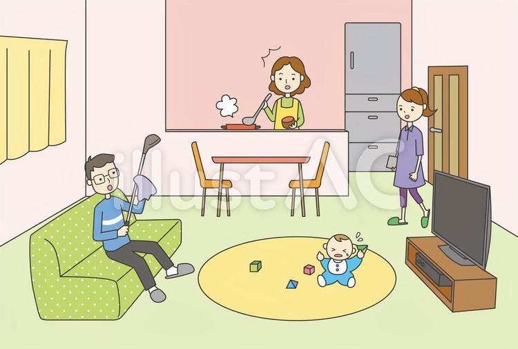 家族のひとコマ 家族,ファミリー,リビングのイラスト素材