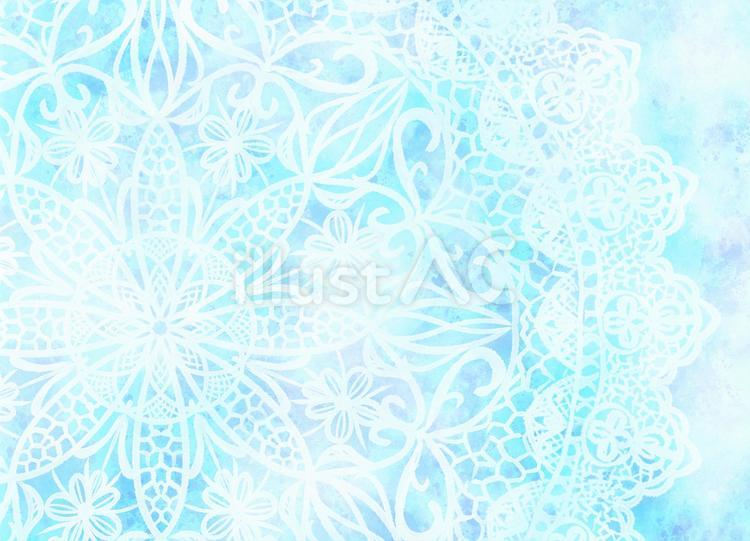 手描きの白い円形レース背景(水色系) レース,水彩,背景のイラスト素材