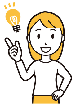  ロングヘア女性(黄)-480-バスト アイデア,女性,女の子,人物,かわいい,閃いた,発見,思いついた,考える,電球のイラスト素材