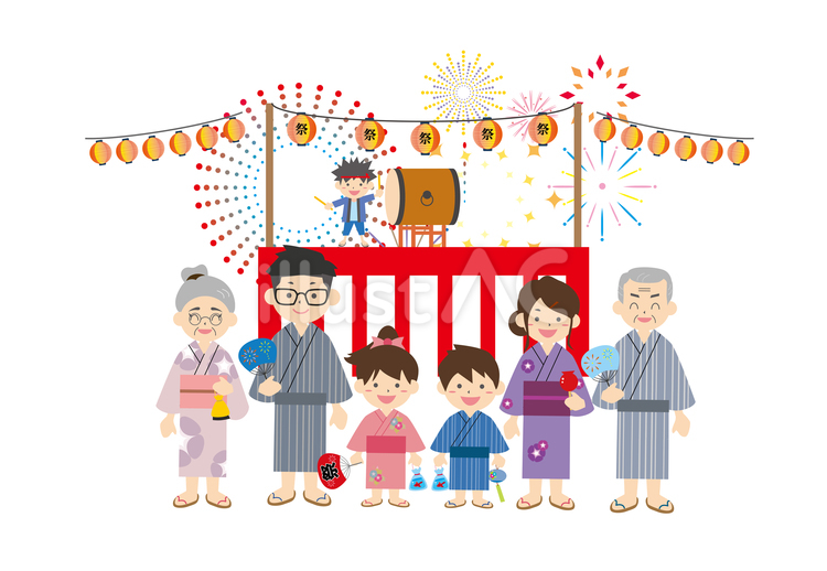 家族で夏祭り 夏,夏季,夏祭りのイラスト素材