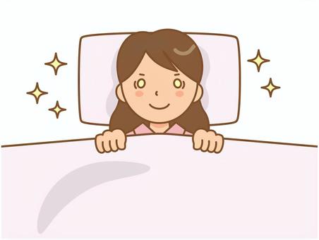 目が冴えて眠れない女性 目が冴えて眠れない女性 眠れない,不眠,不眠症,睡眠障害,寝付けない,ギンギン,冴える,睡眠,覚醒,興奮のイラスト素材