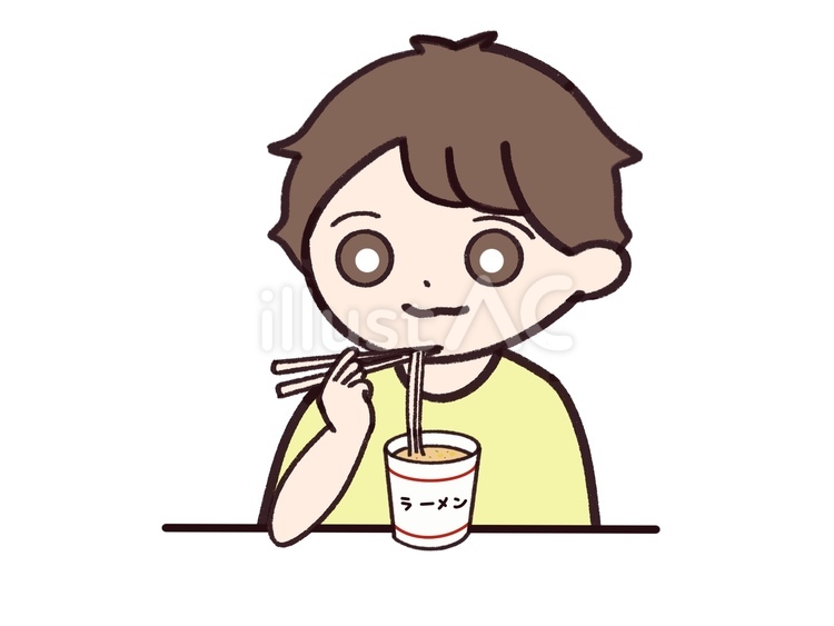 ラーメンを食べようとする男性 カップラーメン,インスタント,ラーメンのイラスト素材