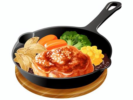 チキンステーキ（スキレット） チキンステーキ,ステーキ,料理,食べ物,鶏肉,フライドポテト,肉,にんじん,グラッセ,コーンのイラスト素材