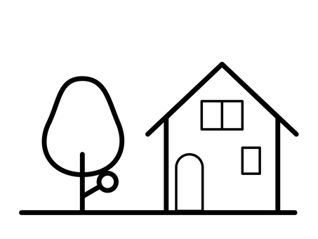 住宅と木のシンプルなアイコン 家,アイコン,住宅,住まい,住居,木,建物,建築,ベクター,モダンのイラスト素材