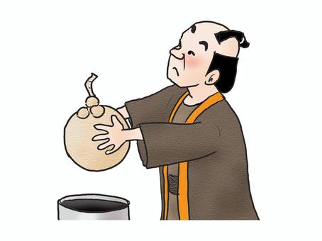 江戸の花火職人 人物,大人,男性,花火職人,江戸時代,ちょんまげ,花火玉,筒,上半身,手書きのイラスト素材