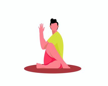 ヨガ 0134 ヨガ,ねじりポーズ,男性,ストレッチ,フィットネス,イエロー,レッド,柔軟,ヘルスケア,エクササイズのイラスト素材