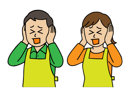 騒音に耳をふさぐ男性と女性 騒音,雑音,轟音,爆音,ノイズ,被害,男性,女性,大人,人間のイラスト素材