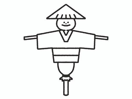 笑顔のかかし＿線画 かかし,畑,田んぼ,田植え,秋,笠,着物,笑顔,農地,田園のイラスト素材