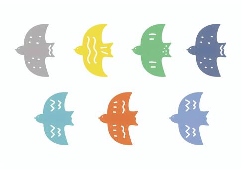 北欧風の鳥セットイラスト 北欧,鳥,生き物,おしゃれ,シンプル,ゆる,カラフル,くすみ,おたより,素材のイラスト素材