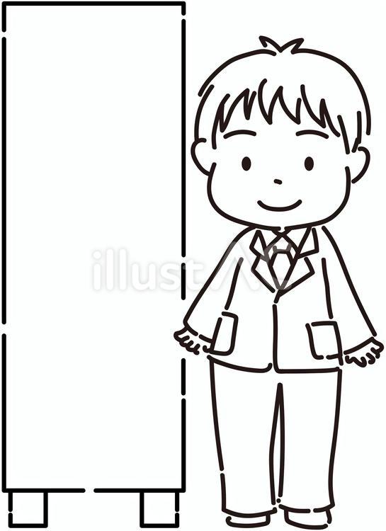 卒業式・入学式向け線画④白フチ付き 白黒,線画,シンプルのイラスト素材