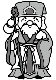 寿老人-2c 寿老人,七福神,神様,老人,頭巾,帽子,杖,桃,ひょうたん,着物のイラスト素材